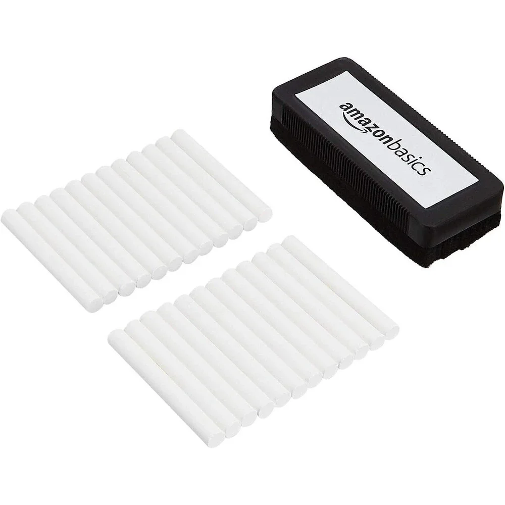 Amazon Basics Dustless Chalk with Eraser White 24 Pack